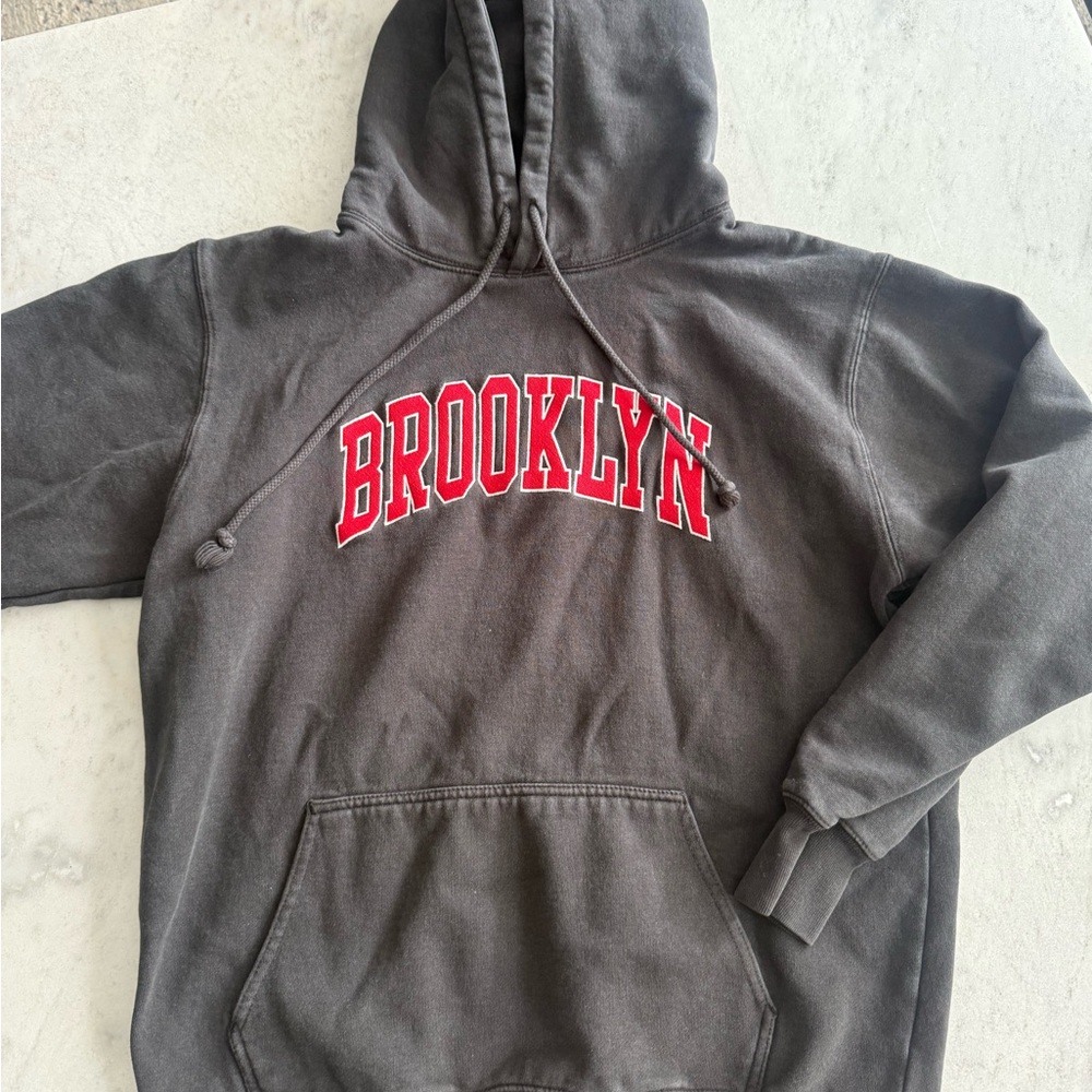 Brandy Melville Charcoal Hoodie with Red Lettering